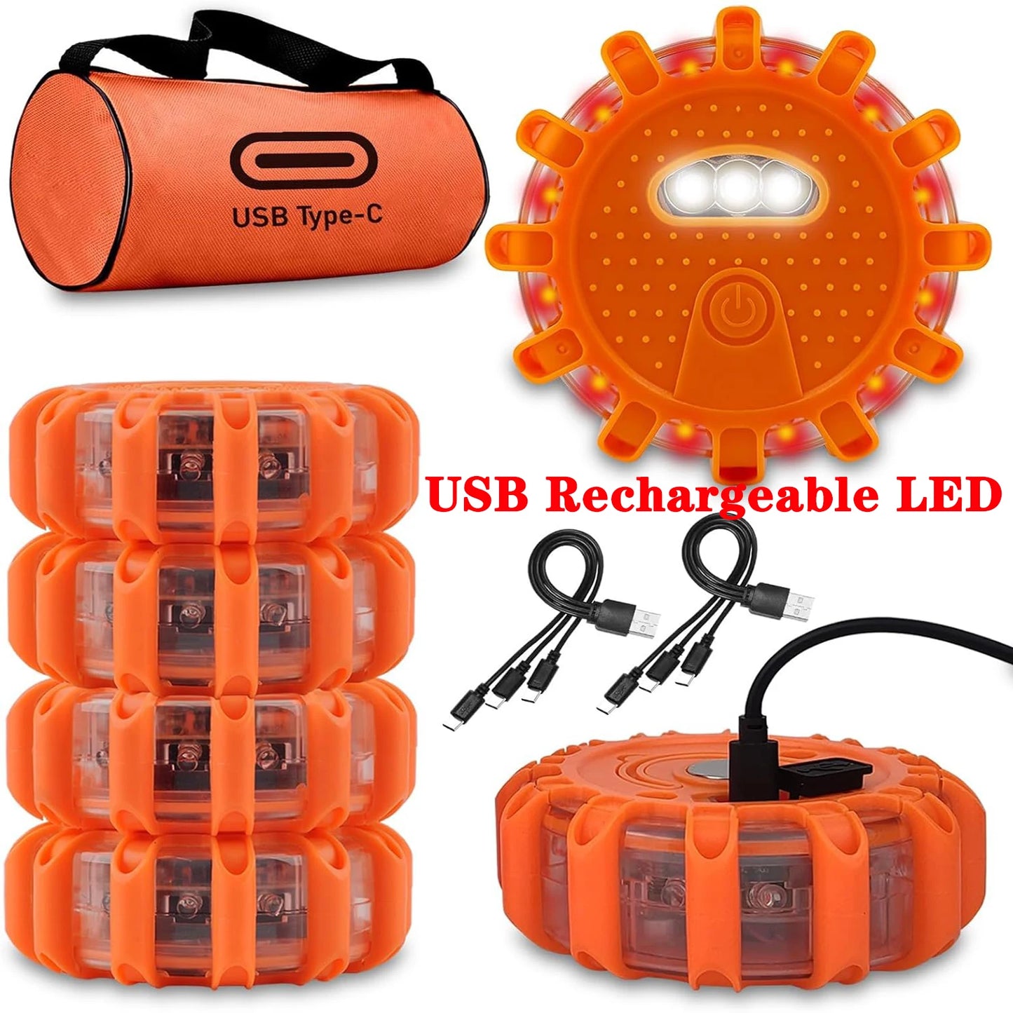 Rechargeable LED Road Flares – Magnetic Safety Beacon & Emergency Light Kit