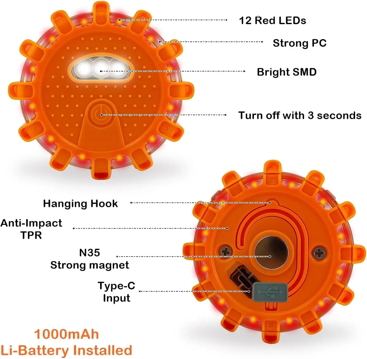 Rechargeable LED Road Flares – Magnetic Safety Beacon & Emergency Light Kit