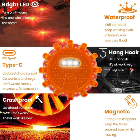 Rechargeable LED Road Flares – Magnetic Safety Beacon & Emergency Light Kit